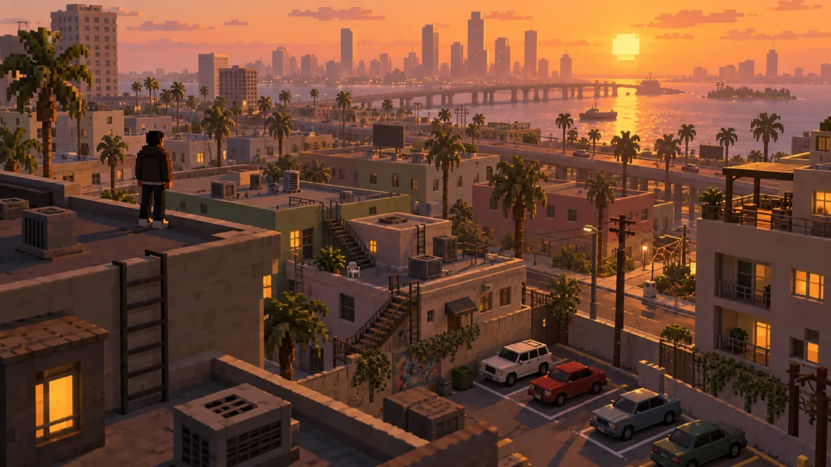 Gun Thief Auto: Notes From a Voxel City at Golden Hour